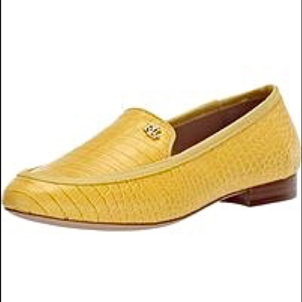💛RALPH LAUREN Clair Croc Style Yellow Loafers NEW